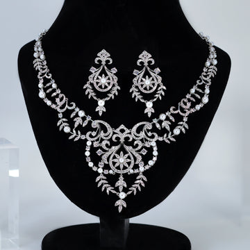 Swarovski Crystal Shimmering Chandelier Diamond/Crystal Necklace Set, Bridal Necklace Set, Faux Pearl Bridal Jewelry, Statement Necklace